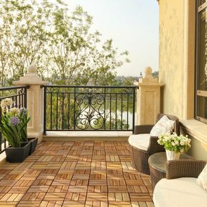 27 pezzi di legno di Acacia ad incastro Patio piastrelle per esterni pavimento decorativo - Product Image 1