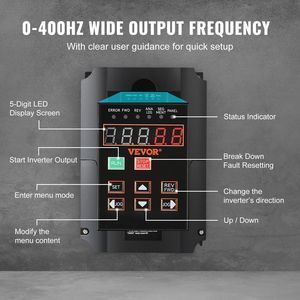 10HP 7.5KW 35A VFD 1-3เฟส220V เอาต์พุตตัวแปรความถี่ไดรฟ์ CNC ควบคุมความเร็วสำหรับเอาต์พุต40-60Hz อินพุต0-400Hz - Product Image 3