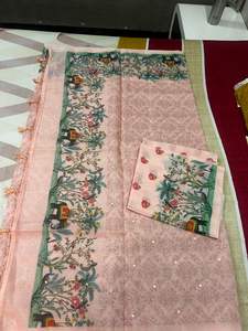 Sari Tradicional de Viscosa Olive Flora para Fiestas de Invierno, Sin Arrugas - Product Image 4