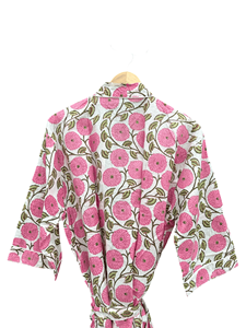 Bata Kimono de Algodón Floral con Cuello en V, Estampada a Mano, Transpirable, de Manga Larga para Mujer, Estilo Indio, para Verano, Ropa de Playa - Product Image 1