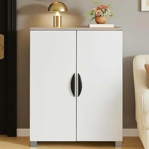 Meuble à chaussures en bois - Armoire à chaussures en bois d'ingénierie à 2 portes, meuble de rangement à chaussures à 4 niveaux avec portes et étagères réglables, en bois - Product Image 4