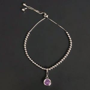 Bracelet à breloques en argent sterling avec pierre de naissance d'août (améthyste), cadeau pour femme - Product Image 3