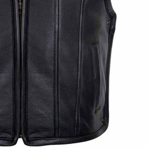 Chaleco de Motociclista de Cuero Genuino para Hombre, Estilo Biker, Transpirable, con Cierre de Cremallera, Sin Mangas, Servicio Personalizado OEM - Product Image 5