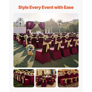 Fundas de Silla Elásticas Personalizadas de Poliéster y Spandex Color Borgoña para Bodas, Fiestas y Banquetes, con Frente Plano - Product Image 2