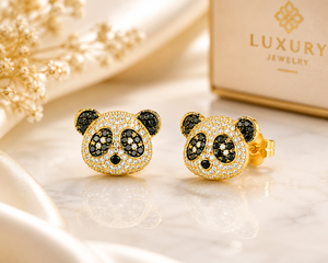 Pendientes de Panda Chapados en Oro con Circonita Cúbica Redonda, Hechos a Mano, Corte Brillante, Joyería de Oreja de Animal para Fiestas y Uso Diario - Product Image 2