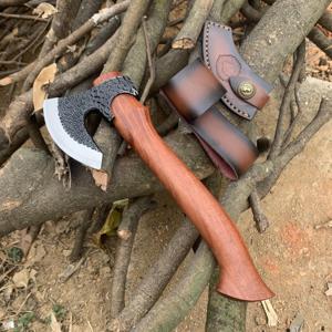 Tomahawks de camping en acier Damas faits à la main avec manche en bois de qualité industrielle personnalisé et étui en cuir protégé - Product Image 1