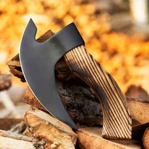 ขวานตัดพิซซ่าแบบวิกิ้ง ทำมือจากเหล็กกล้าคาร์บอนสูงเคลือบสีดำ เกรดอุตสาหกรรม พร้อมปลอกหนังและด้ามไม้ - Product Image 5