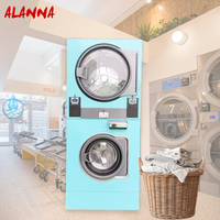 Mesin Cuci Komersial 12kg, Peralatan Laundry, Mesin Cuci dan Pengering Bertumpuk untuk Bisnis (Pembayaran Kartu/Qr/Koin)