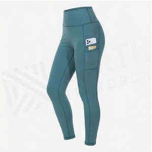 Leggings de yoga taille haute pleine longueur avec poches, couleur unie, sans couture, extensibles dans quatre directions, en Spandex et Polyester, vêtements de sport pour femmes - Product Image 3