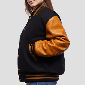 Custom <b>Women</b>’s <b>Leather</b> Sleeve Varsity <b>Jacket</b> Premium Letterman Bomber <b>Jacket</b> Casual Streetwear Baseball <b>Jacket</b> For <b>Women</b> - Product Image 6