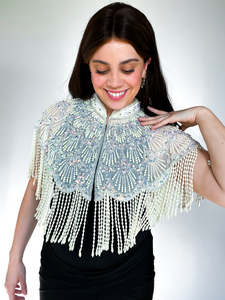 Luxury Gold Hand Embroidered Beaded Fringe Cape Blouse Designer <b>Sequin</b> Tassel Shoulder Collar <b>Top</b> for Wedding & Stage Wear - Product Image 4