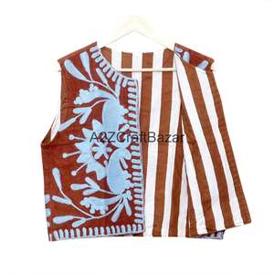 เสื้อแจ็คเก็ตผ้าฝ้ายพิมพ์ลายดอกไม้สำหรับผู้หญิง A2ZCraftBazar ผ้าระบายอากาศสไตล์วินเทจ โลโก้ด้านหลัง แขนครึ่งตัว คอทรงโอ - Product Image 6