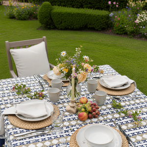 Nordic Blue Greystone Stripe 10 Seater <b>Tablecloth</b> 180x270cm Handcrafted 100% Cotton Wedding Dining Home Decor Style - Product Image 5