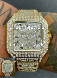 Montre Homme Hip Hop de Luxe Antique en Acier Inoxydable à Quartz, Cadran Carré Analogique en Verre, Personnalisée avec Diamants Bling et Bijoux Moissanite Argentés - Product Image 5