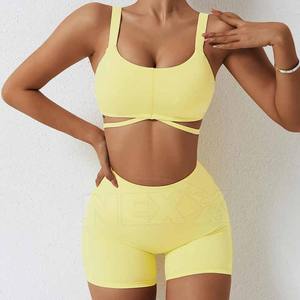 Ensemble de yoga pour femmes le plus vendu, haute qualité, vente en gros, 2 pièces, Spandex/Nylon, antistatique, logo personnalisable sur le devant, pour adultes - Product Image 2