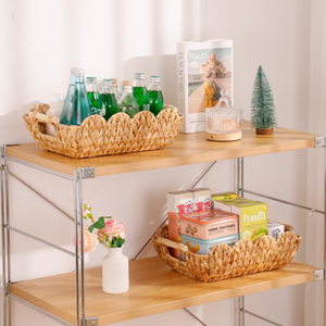 Premium Scalloped Water Hyacinth Storage Basket With Wooden Handles, Handwoven Decorative Organizer Box Wholesale From Vietnam - Product Image 4