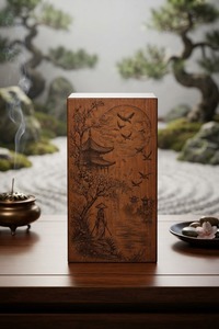 Urna de Madera para Cenizas, Caja Conmemorativa para Cremación, Caja de Recuerdo con Grabado de Pagoda de Flores de Cerezo, Decoración de Escritorio - Product Image 2