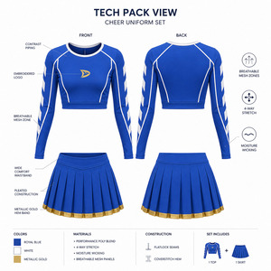 High-Stretch Long Sleeve Competition Cheer Uniform Breathable Athletic Cheerleading Outfit Custom Pleated <b>Skirt</b> Set - Product Image 6
