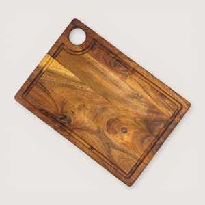 Planche à découper en bois d'acacia avec rainure pour les jus et poignée, plateau de service rustique - Product Image 6