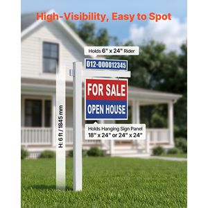Supporto per Cartello Immobiliare in PVC Alto 6 Piedi, Resistente al Vento, con Braccio da 36 Pollici, Facile Installazione, Contiene Cartello da 24 Pollici - Product Image 2