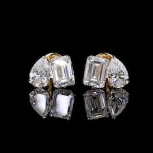 Boucles d'oreilles clous en or 14 carats avec émeraudes et diamants de laboratoire taille poire 1+1 CT, boucles d'oreilles à deux pierres, de luxe pour usage quotidien - Product Image 2