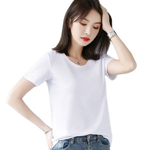 T-shirt en toile pour femme à col en V et manches courtes, personnalisable avec logo, couleurs et tailles sur mesure, prix de gros - Product Image 4