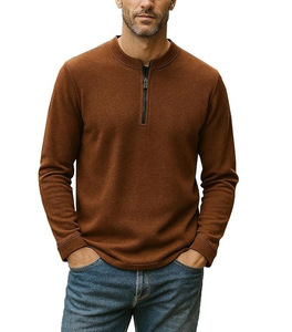 Camiseta de Hombre, Venta Directa de Fábrica OEM, 100% Algodón, Cuello Henley con Cierre de Cremallera, Logotipo Personalizado, Manga Larga, 220 GSM, Transpirable - Product Image 2