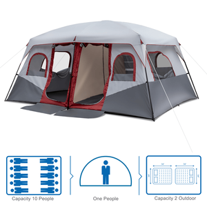 Carpa Familiar de 2 Habitaciones para 10 Personas, Grande con Bolsillos de Almacenamiento para Accesorios de Camping - Product Image 3