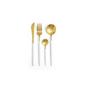 ชุดเครื่องครัวสไตล์นอร์ดิกสมัยใหม่ ชุบทอง พร้อมด้ามจับสีขาว ผลิตจากสแตนเลสสตีลรักษ์โลก - Product Image 1