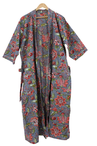 Bata Kimono con Estampado de Dibujos Animados para Mujer, 100% Algodón Tejido, Suave y Transpirable, Camisón de Verano Hecho a Mano, Cuello en V, Cintura Elástica, Largo Completo - Product Image 3