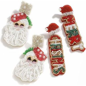 Set di 2 Paia di Orecchini Natalizi con Perline a Forma di Lettere, Orecchini Pendenti Rossi con Babbo Natale, Gioielli per le Orecchie Natalizi - Product Image 1