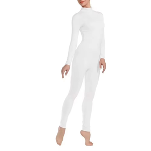 Mono de punto de nailon y elastano transpirable de manga larga con cuello alto y cintura alta ajustado para mujer, color blanco - Product Image 4
