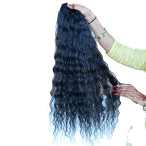 Extensiones de cabello humano virgen crudo indio, cutícula alineada, paquetes ondulados negros rizados, proveedor de templo Natural de estilo de onda profunda suelta - Product Image 1
