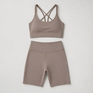 Women's Pink <b>Blue</b> Crisscross Sports <b>Bra</b> High Waist Shorts Set Color Blocking Contrast Binding Breathable Yoga Activewear 2 Piece - Product Image 5