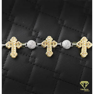 Dual Tone Rhodium & Gold Plated Cross Bracelet with Sparkling Moissanite Stones Christian Religious Jewelry Gift for <b>Men</b> Women - Product Image 2