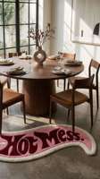 Premium Hot Mess Typografie Handgetufteter Woll-Teppich Rutschfest Modernes Geometrisches Muster Mittellanger Flor Wohnzimmerteppich Rosa Rot