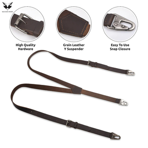 New Trendy 100% Genuine Full-Grain Leather With A Smooth Finish Premium Dark Brown Genuine Leather Y-Back <b>Suspenders</b> For Men - Product Image 3