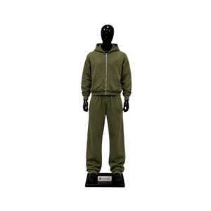 Ensemble de survêtement vert olive brodé étoile pour homme – Hoodie zippé personnalisé et pantalon de jogging – Vêtements de sport streetwear – Fournisseur OEM en gros - Product Image 1