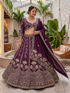 Rivaayat House Presents Bridal V-Neck Three-Quarter Sleeve A-Line Floor-Length Sequins Embroidery Wrinkle-Free <b>Lehenga</b> Choli - Product Image 3