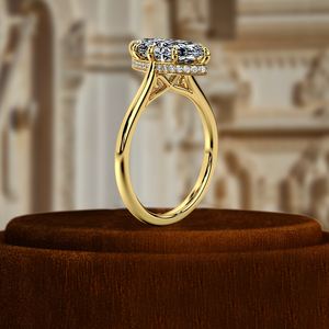 Anillo de Compromiso con 6 Puntas en Forma de Marquesa en Oro Sólido de 14k, Anillo de Novia con Diamante Cultivado en Laboratorio de 1CT, Anillo con Halo de Diamantes Oculto, Anillo de Promesa - Product Image 4