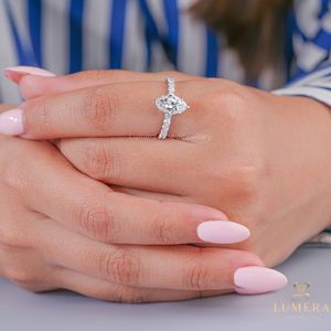 Oval Cut Lab Grown Diamond Engagement Ring with Round Cut Diamond Pave Band, Luxury Bridal Fine Jewelry - Product Image 1
