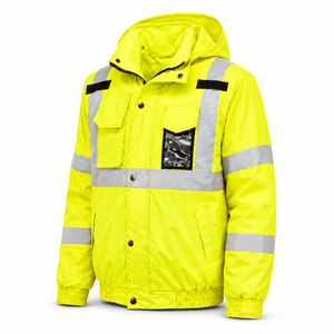 Chaqueta de Trabajo con Capucha de Alta Visibilidad para Hombre, con Bandas Reflectantes de Seguridad, Bolsillos Multifuncionales, Cierre de Solapa y Elástico - Product Image 1