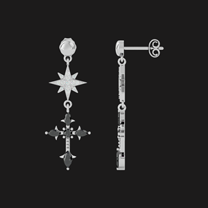 Luxury Moissanite Star Cross Drop <b>Earrings</b> <b>Black</b> Marquise Stone 925 Silver Dangle <b>Earrings</b> Elegant Unisex Statement Jewelry Gift - Product Image 4