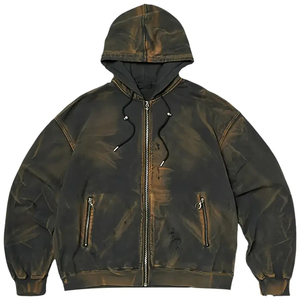 Nouveau sweat à capuche oversize zippé en molleton bouclette épais en mélange de coton, style streetwear vintage délavé à l'acide, coupe carrée - Product Image 3
