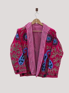 Veste en velours brodée à la main, col mandarin, manches longues, motif floral, taille plus, style blouson pour femmes, automne - Product Image 3
