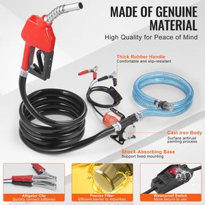 Portable Electric <b>12V</b> <b>DC</b> 8 GPM 1/6 HP Fuel Transfer Pump with Auto Shut Fuel Nozzle Long Inlet for Diesel Transfer - Product Image 6