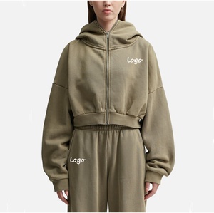 Ensemble de survêtement vert olive à capuche pour femme, manches longues, fermeture éclair sur le devant, coupe ample, pantalon de jogging décontracté pour l'automne - Product Image 4