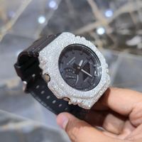 Montre de luxe numérique à lunette glacée 41 mm carrée en acier inoxydable avec verre saphir, bracelet en caoutchouc 20 mm, unisexe, sport, 20 BAR, haute qualité
