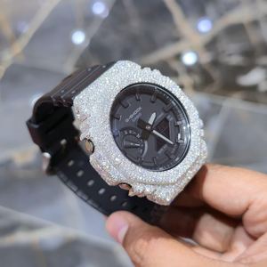 Montre de luxe analogique-numérique à lunette glacée, 41 mm, carrée, en acier inoxydable, bracelet de 20 mm, unisexe, sport, résistante à l'eau 20 BAR - Product Image 5