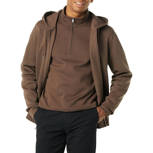 Sweat-shirt à capuche marron pour homme, coupe classique, décontracté, pour l'automne, col roulé, fermeture éclair, matière polaire - Product Image 1